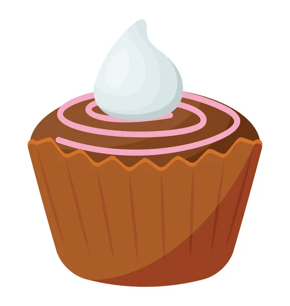 Cupcake Ripieno Crema Rosa Marrone Con Essenza Bianca Sul Bordo — Vettoriale Stock