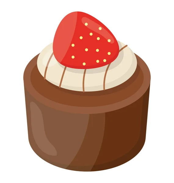 Cupcake Cozido Casa Sabor Chocolate Com Morango Borda — Vetor de Stock