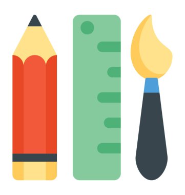 İleti örneğini kin düz tasarımı sanatçı, okul ekipmanları ve çizim araçları için ayarlama 