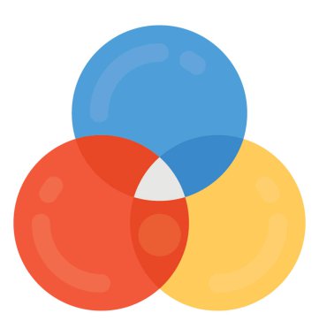 Üst üste gelen kırmızı, mavi ve sarı renklerde üç daire 