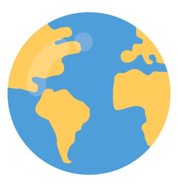 Bir dünya, düz tasarım simgesi üzerinde detaylı dünya haritası 