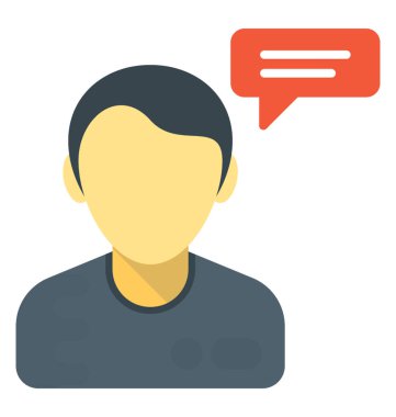 Konuşma balonu, konuşan kişinin düz simgesi tasarım ile bir kişi avatar