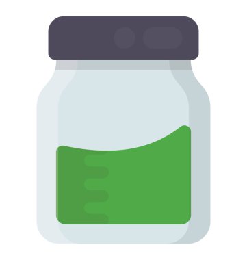 Avokado meyve suyu kavanoz için bir simge yapma plastik kapak ile kaplı yeşil serum yarısı dolu konteyner 