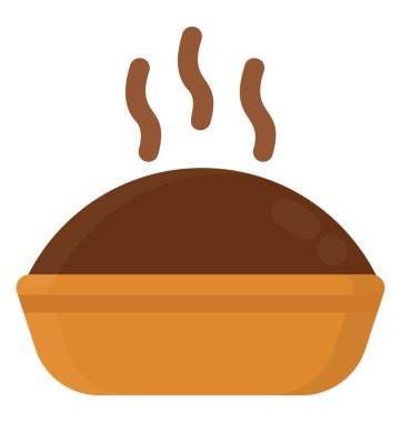 Bir ekmek sıcak eritilmiş çikolata ile duman sıcak çikolatalı pasta için simge çıkan üstte olması 