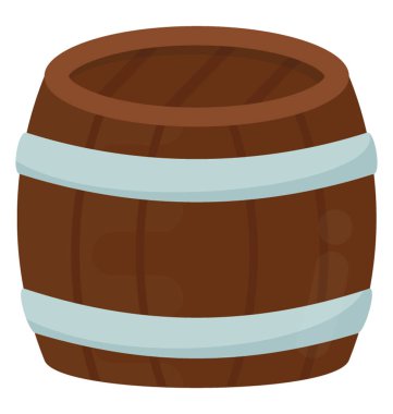 Her iki tarafta beyaz çelik şeritler, simge ile ahşap bir davul varil 