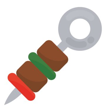 Yüzük ve sebzeler, mangal şiş simgesini oluşumu ile birlikte bazı gevrek tuzlu et parçaları ile sopa 