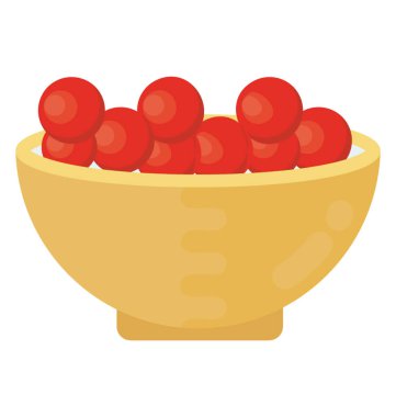 Kase çilek için simge gösteren yuvarlak kırmızı fasulye dolu 