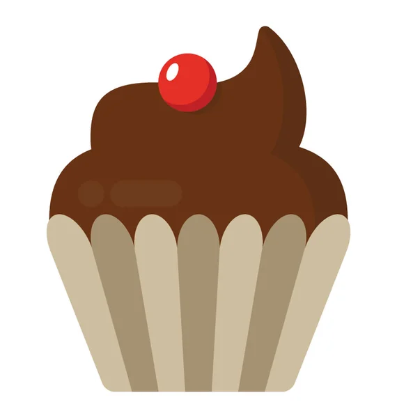 Ένα Cupcake Που Περιέχουν Σοκολάτα Και Κεράσι Στην Κορυφή — Διανυσματικό Αρχείο