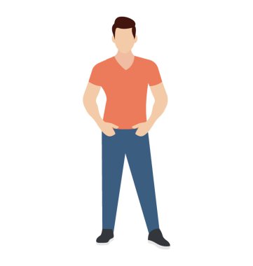 Adam yaz kıyafeti ile yarım kollu t-shirt ve akimbo hareketi ile pantolon 