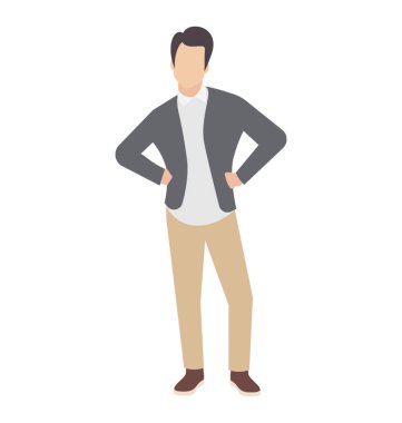 Ayakta eller akimbo ile uygun giyinme, kızgın baba için simge dostum