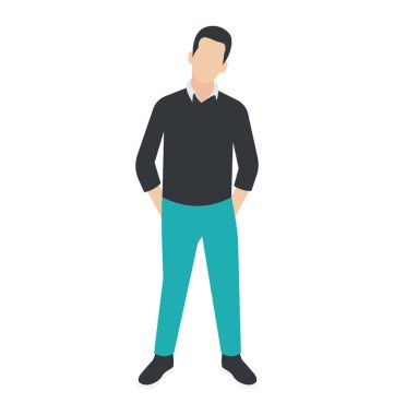 Elle pantolon ceplerinde duran ve dokunaklı bir jest veren erkek avatar 