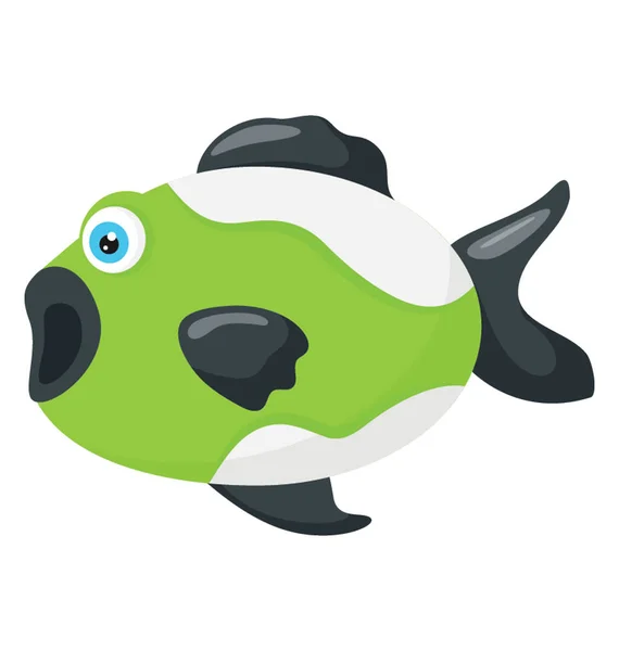 Zelená Vestička Ryb Černým Vzorkem Černé Ocasy Zobrazující Ryb Kreslený — Stockový vektor