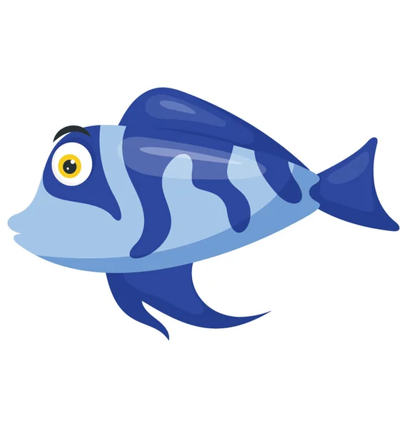Blå Randigt Mönstrad Fisk Med Långa Fenor Att Simma Kännetecknar — Stock vektor