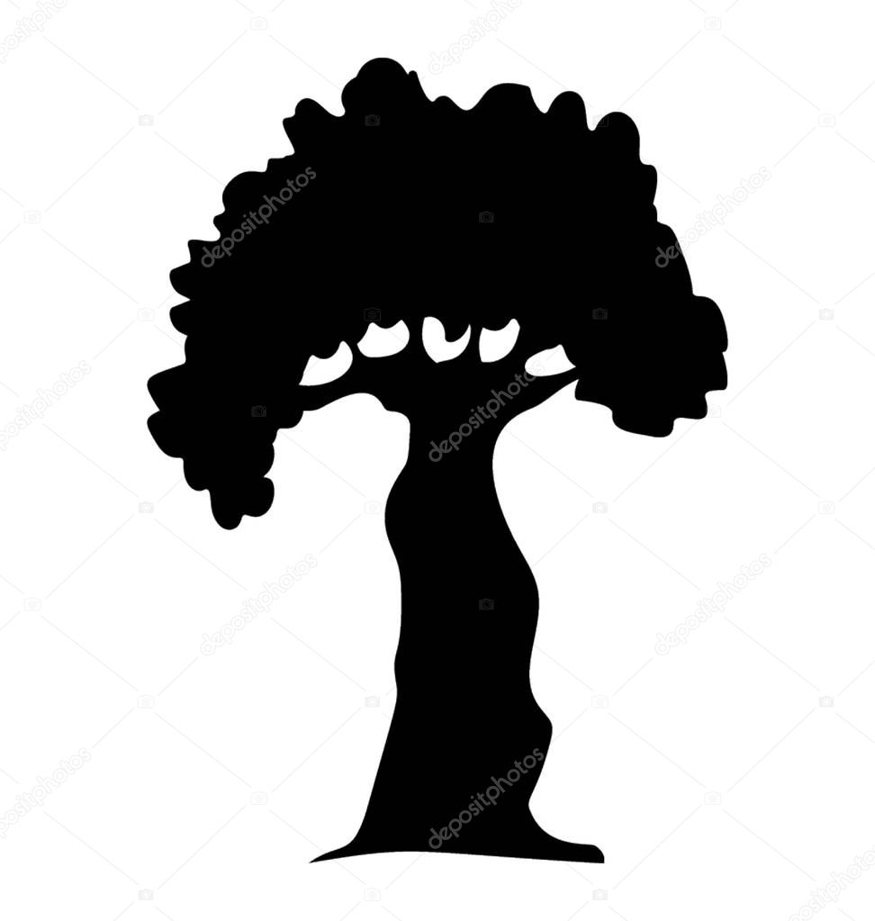 A glyph icon image of a Baobab tree