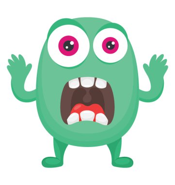 Eller yukarı ile korkunç canavar ve açık ağız temsil eden belirsiz yeşil canavar yeşil renkli 