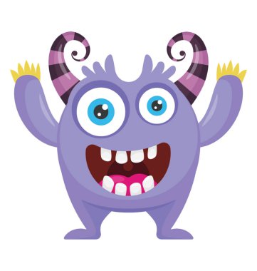 Bir küçük korkunç yaratık şişkin gözler, boynuzları ve yabancı zafer canavar temsil eden eller yukarı 