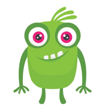 Bir küçük vücut yeşil canavar şişkin gözler, yeşil maskot 