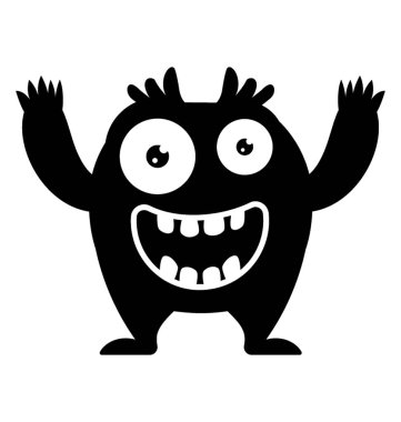 Bir küçük korkunç yaratık şişkin gözler, boynuzları ve yabancı zafer canavar temsil eden eller yukarı 