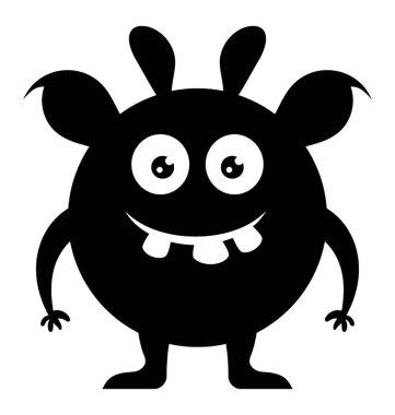 Küçük gövdeli şirin yüzlü yaratık kulaklı tüylü yuvarlak canavar tasvir üstte yuvarlak biçim 