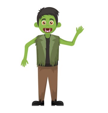 Kan ve kan kırmızı gözlü büyük dişler, adam yiyen için simge yeşil renkte korkunç canavar 