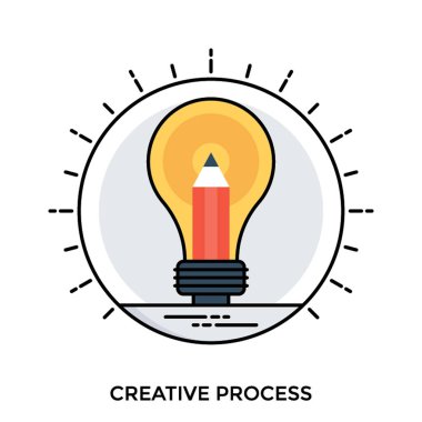Ampul içinde having için yaratıcı süreç içinde bir simge kalem ile yuvarlak yuvarlak şekil 