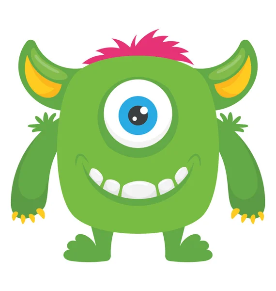 Een Een Eyed Monster Met Horens Tanden Tonen Bizarre Karakter — Stockvector