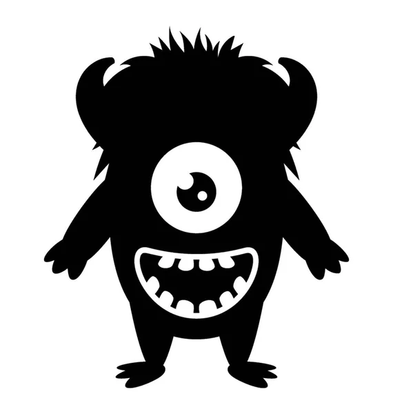 Ein Einäugiges Monstergesicht Mit Hörnern Und Offenem Mund Charakterisiert Dojo — Stockvektor