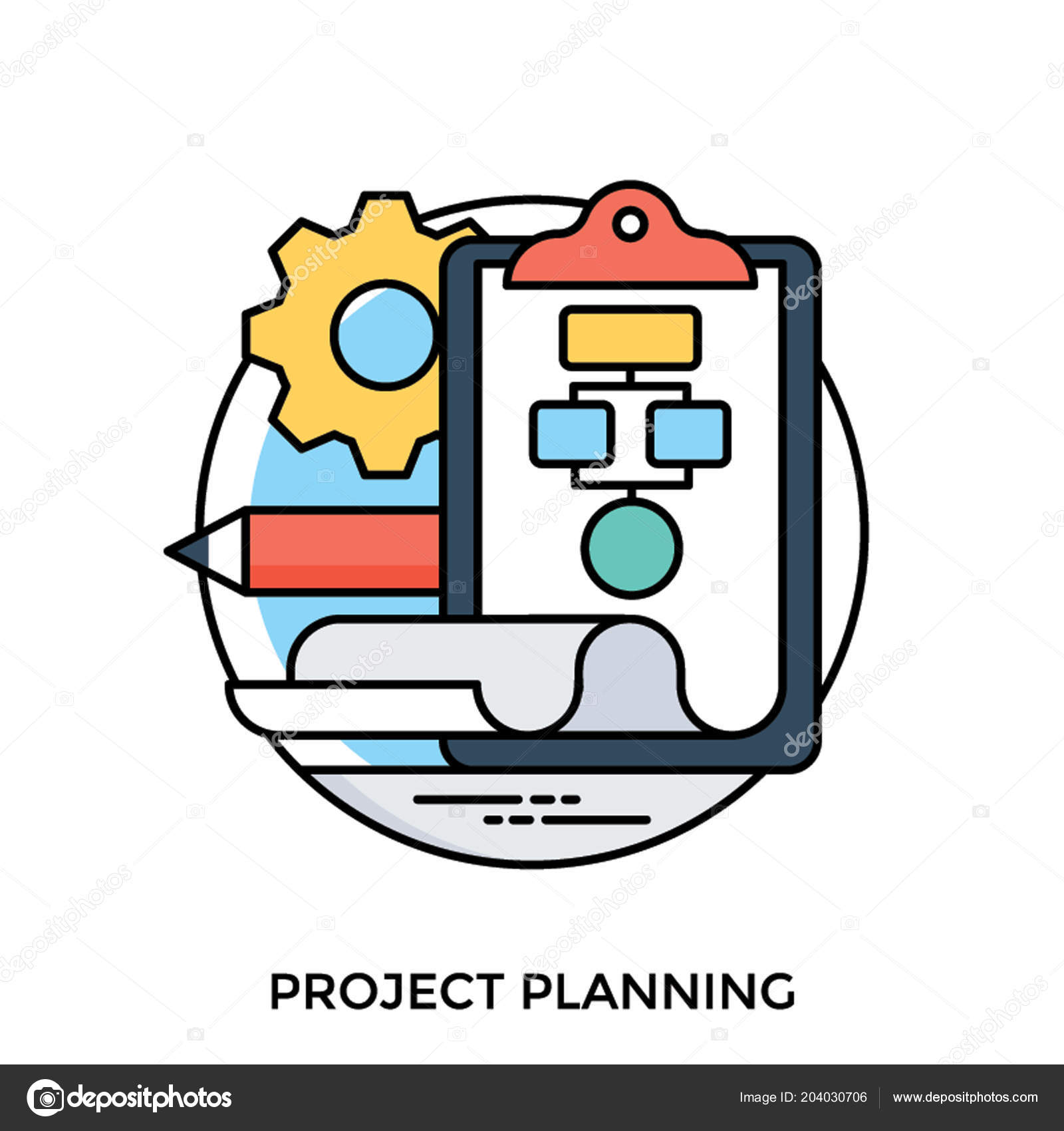 Clipboard Flowchart Pencil Cogwheel Notion Project Planning Stock ...