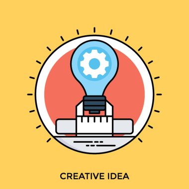 Ampul ile yaratıcı bir fikir bayraklarında cog sahip yuvarlak şekil 