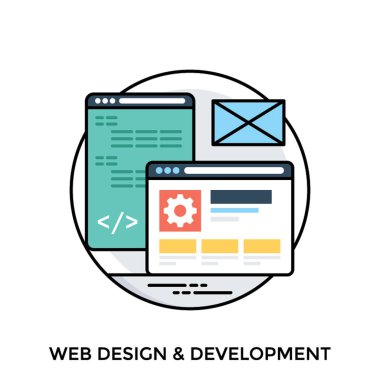 Bir web sayfası şablonu ve iç kodlama düzeni birlikte sunan web tasarım ve geliştirme simgesi