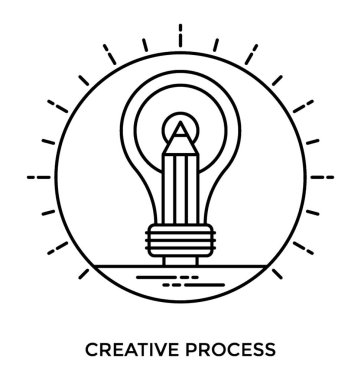 Ampul içinde having için yaratıcı süreç içinde bir simge kalem ile yuvarlak yuvarlak şekil 