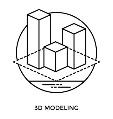 Bir diyagram görünür tüm boyutları, 3d modelleme kavramı hayal ama farklı boyutlarda kuleli 