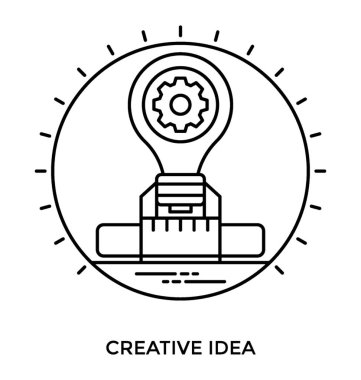 Ampul ile yaratıcı bir fikir simgeleyen cog sahip yuvarlak şekil 