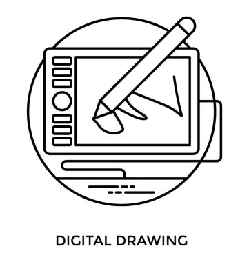 Kalem şekillendirme dijital çizim simgesini temsil eden bir dijital cihaz ekranında rakamlar