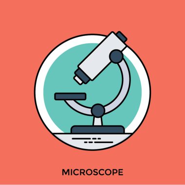 Mikroskop simgesinin düz tasarımı, laboratuvar araştırması 