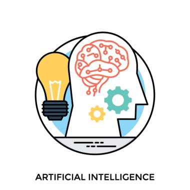 Yaratıcı düşünme kavramını sunulması Dişli ve ampul simgesi olan insan kafası