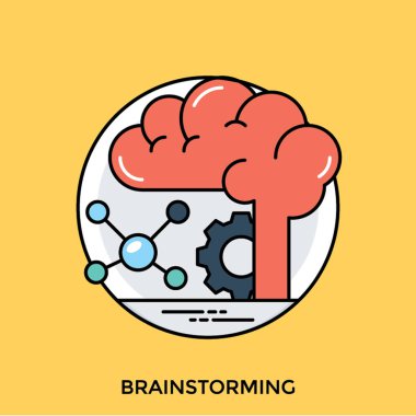 Beyin fırtınası kavramı sunulması Dişli ve bilim öğesi simgesi olan insan beyni 