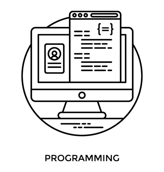 컴퓨터 화면으로 페이지의 코딩의 프로그램 아이콘을 — 스톡 벡터