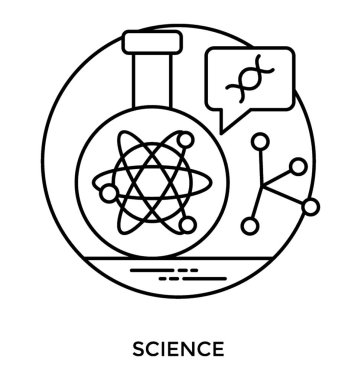 Bir atom bilim tanımlamak için diğer bilim elemanları ile cam şişe içinde 