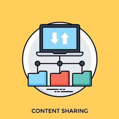 İki şekilde ok ile bir bilgisayar hub bağlı üç diğer bilgisayarlara içerik paylaşımı 