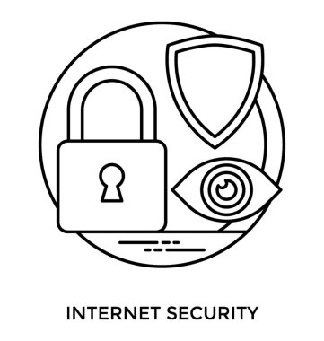 Bir kilit simgesiyle, koruma kalkanı ve göz grafik bağlantısındaki Internet security hakkında bir fikir temsil eden 