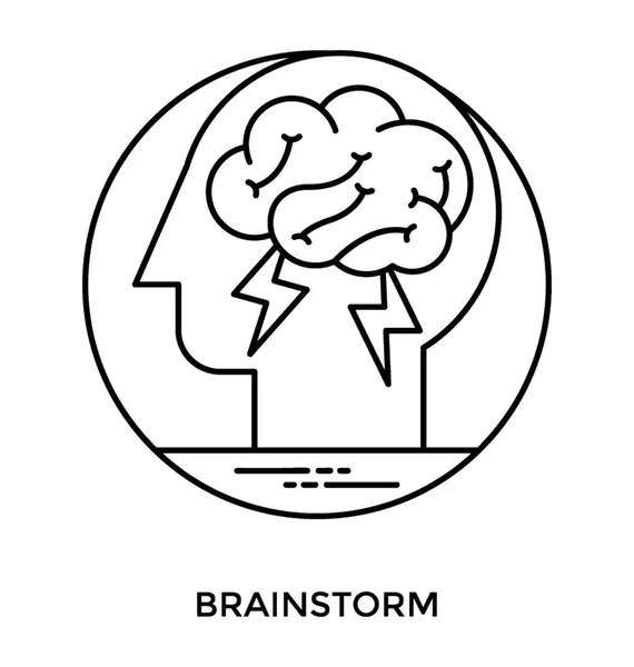 Vista Interna Cervello Umano Con Tuoni Che Immaginano Icone Brainstorming — Vettoriale Stock