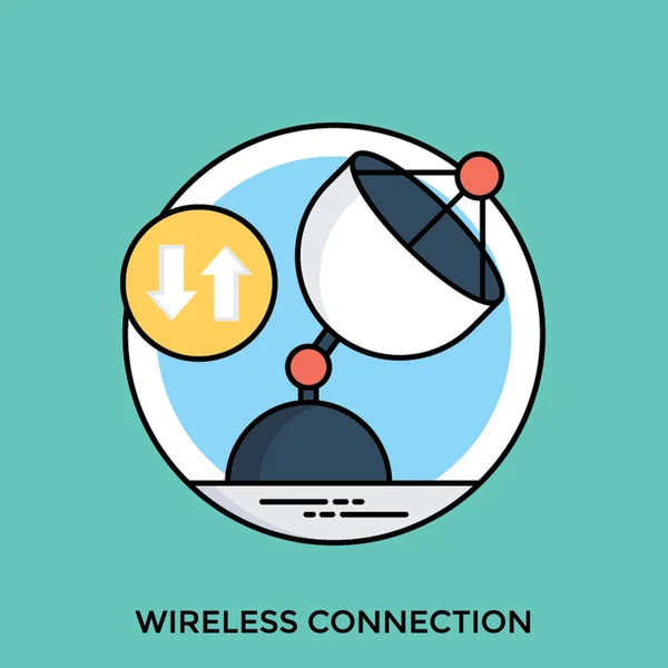 Satellite Piatto Con Frecce Bidirezionali Che Rappresentano Connessione Wireless — Vettoriale Stock