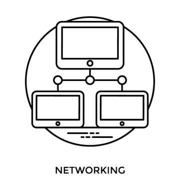 Ağ simgesini hale iki diğer küçük bilgisayar ile bağlı bir ana sunucu bilgisayarı 