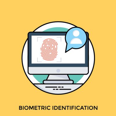 Kimlik ve erişim denetimi gösteren parmak izi birlikte monitör ekran üzerinden sohbet balonun içinde görünen bir insan avatar