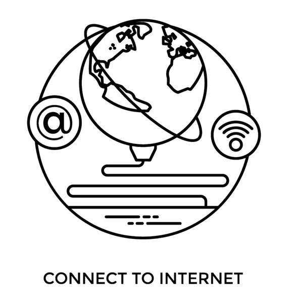 インターネット接続を示す Wifi とウェブサイトの記号を接続する世界 — ストックベクタ