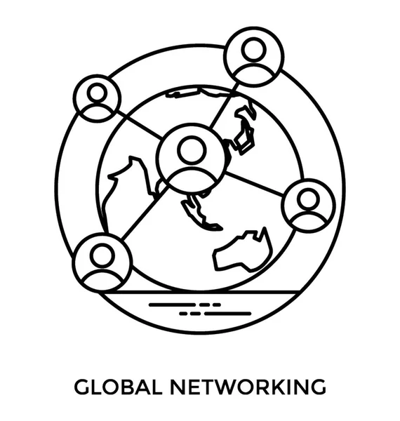 Икона Фоновым Глобусом Человеком Центре Имеющим Различные Связи Вокруг Описывающая — стоковый вектор