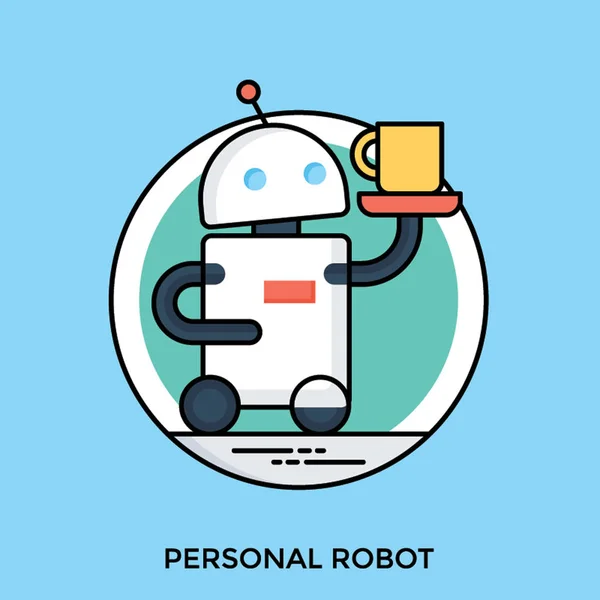 Cartoon Robot Houden Van Thee Mok Persoonlijke Robot Platte Pictogram — Stockvector