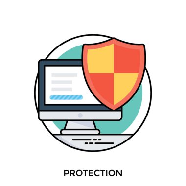 Bir bilgisayar monitörü ile koruyucu kalkan, tezahürü koruma simgesi  