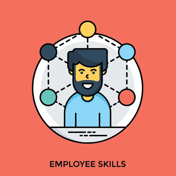 Nodes Attached Beard Man Sketching Employee Skills Notion — Stock Vector